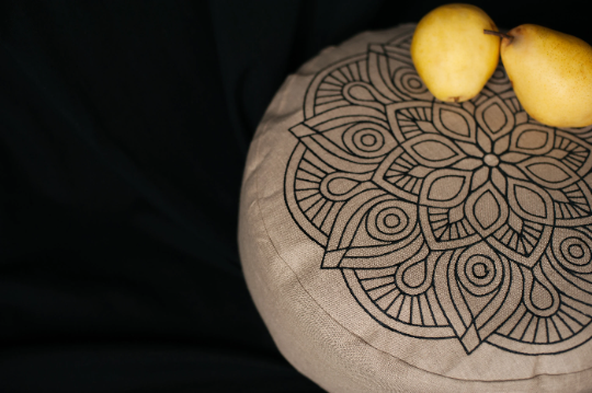 Embroidery Zafu Linen floor cushion with Buckwheat hulls /Organic Meditation cushion/ pillow seat/Meditation pillow for Yoga studio