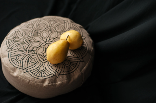 Embroidery Zafu Linen floor cushion with Buckwheat hulls /Organic Meditation cushion/ pillow seat/Meditation pillow for Yoga studio