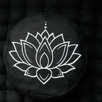 Zafu Linen meditation cushion with embroidery Lotus filled organic Buckwheat hulls meditation pillow yoga pillow decor pillow