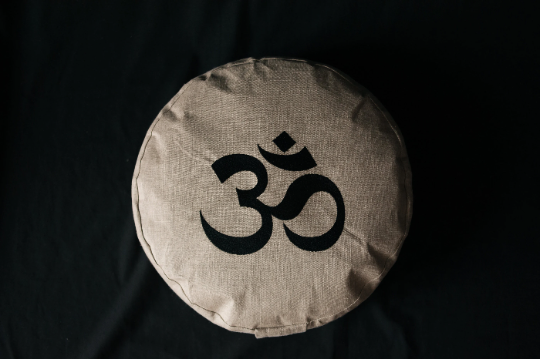 Embroidery Zafu OM Linen floor cushion with Buckwheat hulls /Organic Meditation cushion/ pillow seat
