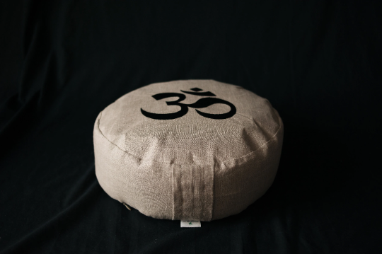 Embroidery Zafu OM Linen floor cushion with Buckwheat hulls /Organic Meditation cushion/ pillow seat