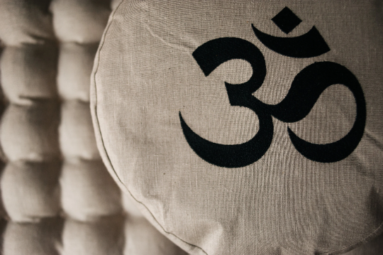 Embroidery Zafu OM Linen floor cushion with Buckwheat hulls /Organic Meditation cushion/ pillow seat