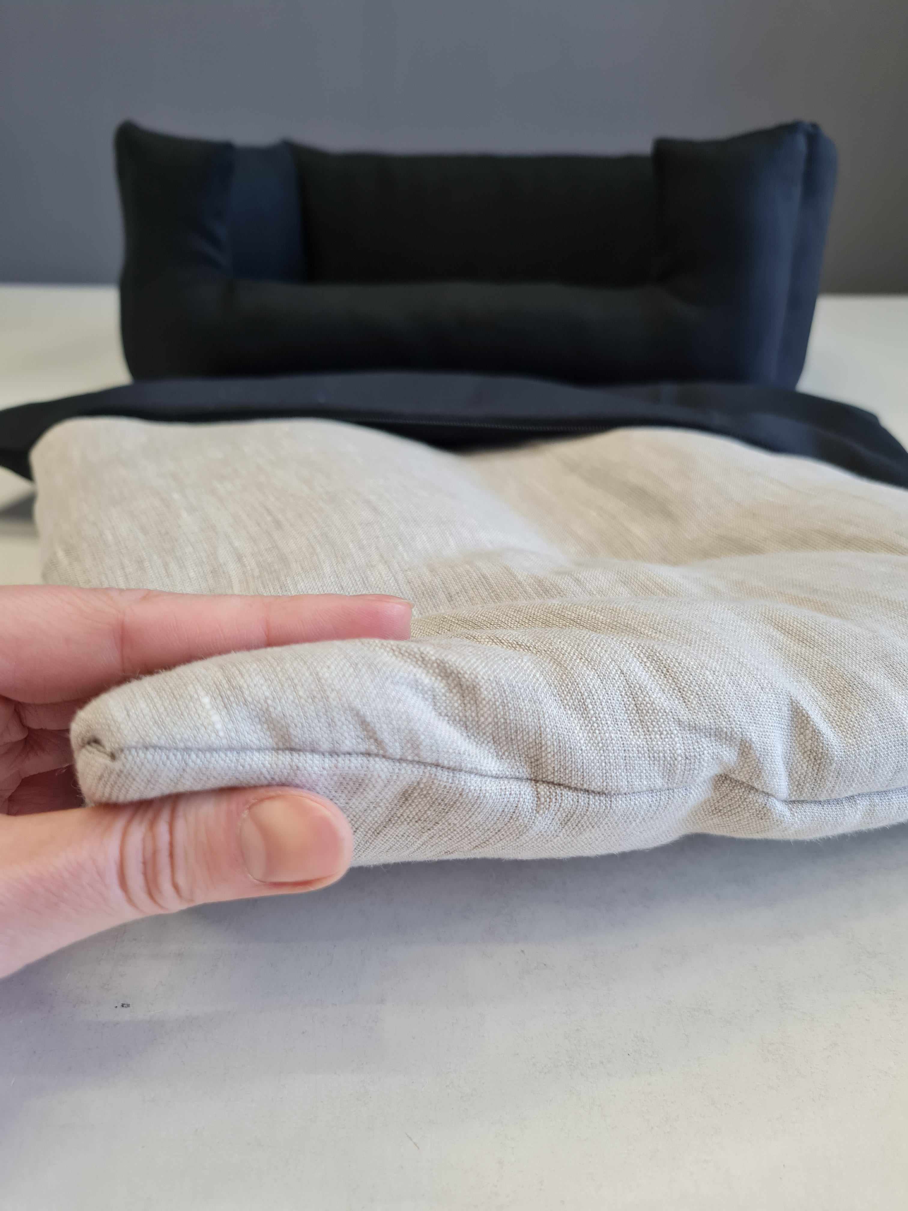 HEMP pet bed in natural black linen fabric filled organic HEMP Fiber - mat carpet - house for cats organic