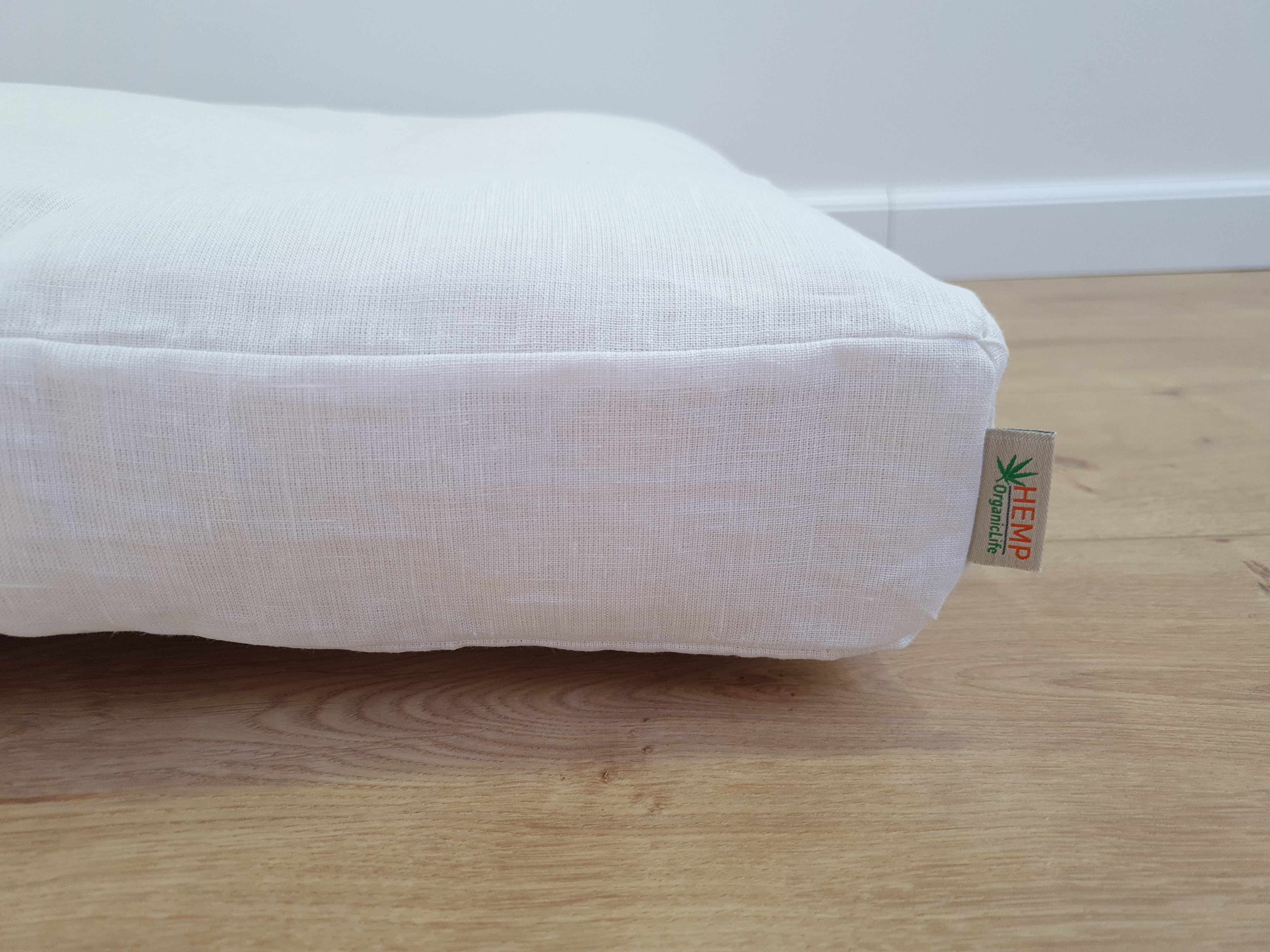 Hemp Linen pet mat pad mattress cushion with two removable White linen covers organic hemp fiber filler in white linen fabric