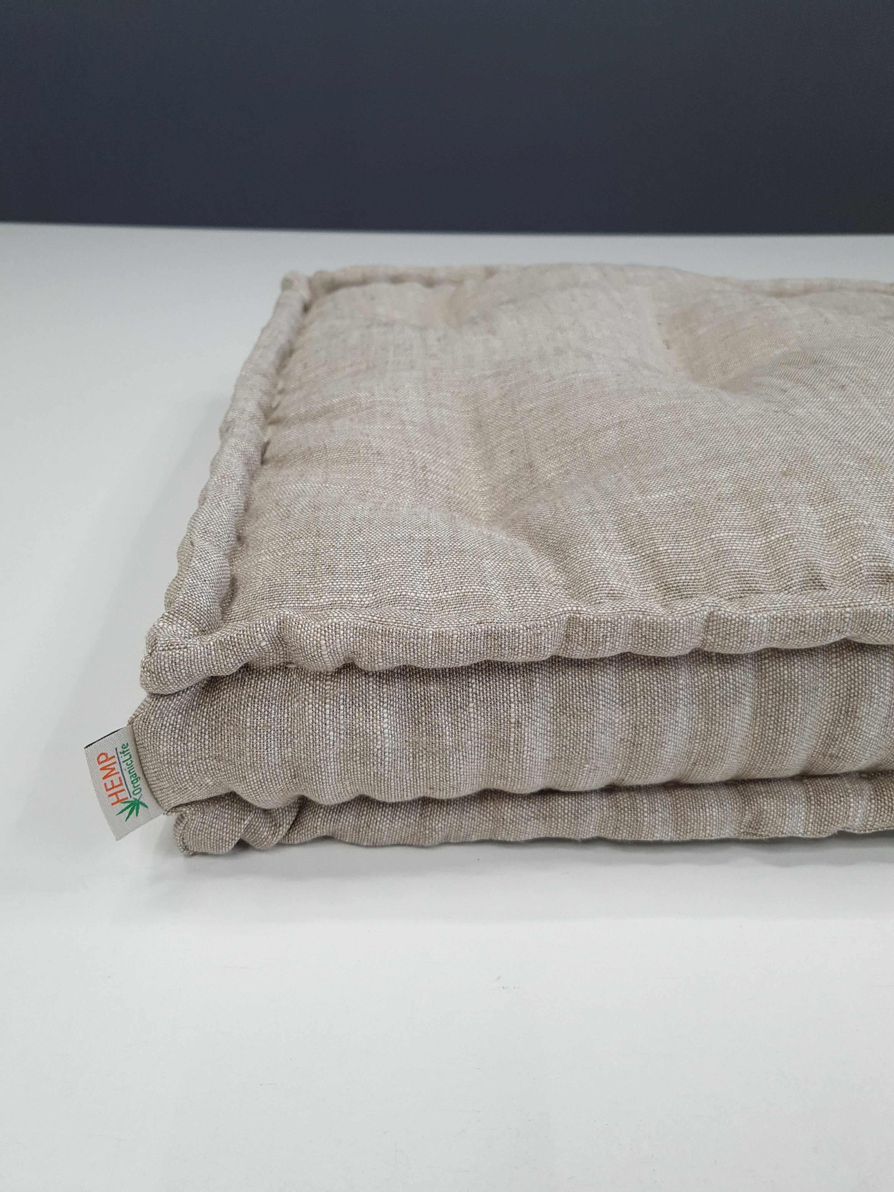 Hemp Floor cushion with organic hemp fiber filling in natural non dyed linen fabric / floor pillow Pillow seat/Meditation Yoga /Natural