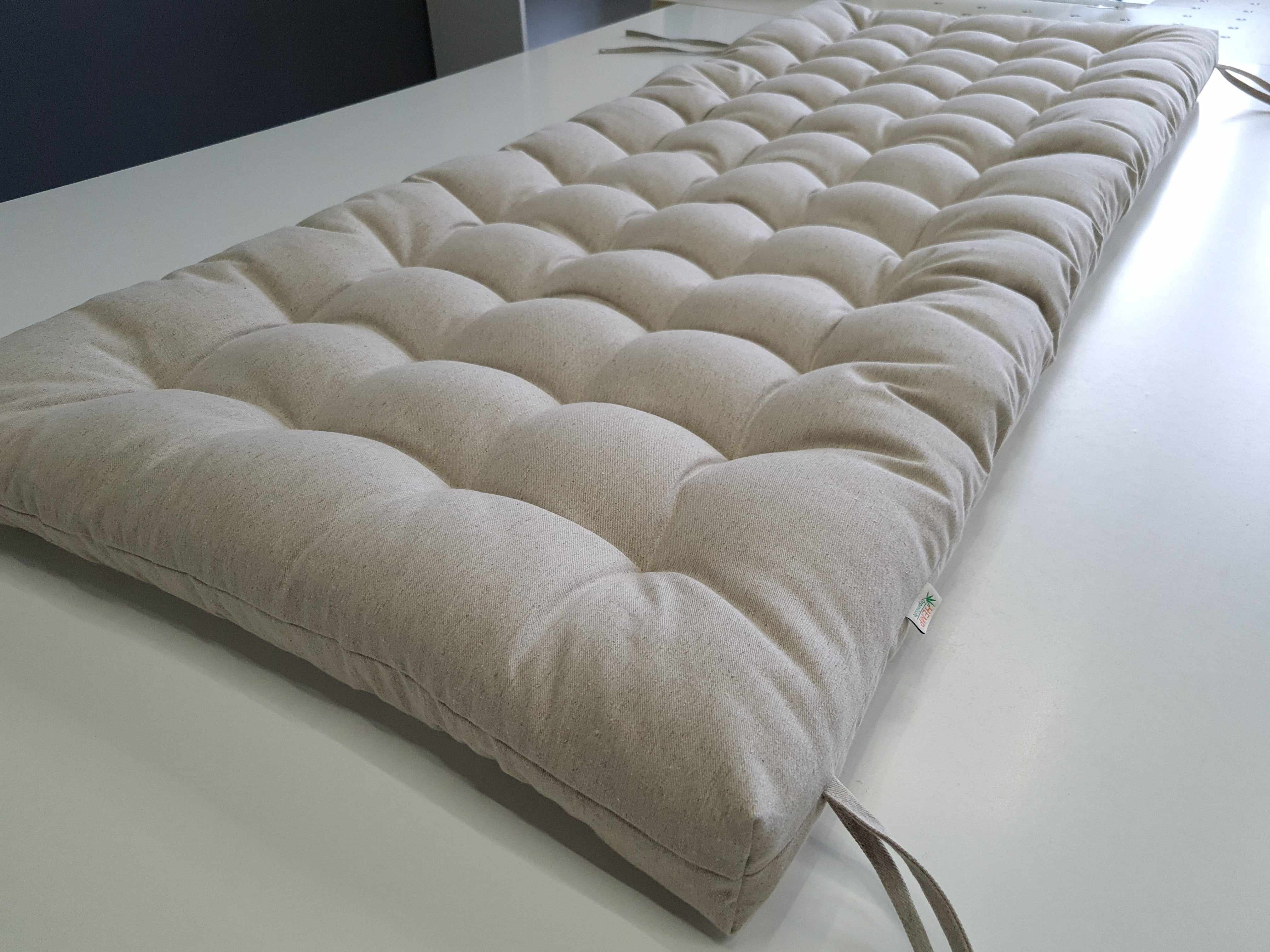 Hemp Linen cushion with ties filled organic hemp fiber in natural non dyed linen fabric window bench cushion custom made