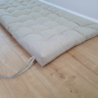 Hemp Linen cushion with ties filled organic hemp fiber in natural non dyed linen fabric window bench cushion custom made
