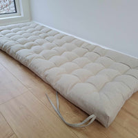 Hemp Linen cushion with ties filled organic hemp fiber in natural non dyed linen fabric window bench cushion custom made