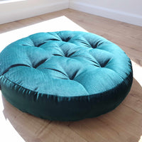 Round Hemp Cushion Hemp Fiber Filling in Italian Green Velvet Cotton fabric Floor cushion pillow custom made