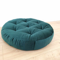Round Hemp Cushion Hemp Fiber Filling in Italian Green Velvet Cotton fabric Floor cushion pillow custom made