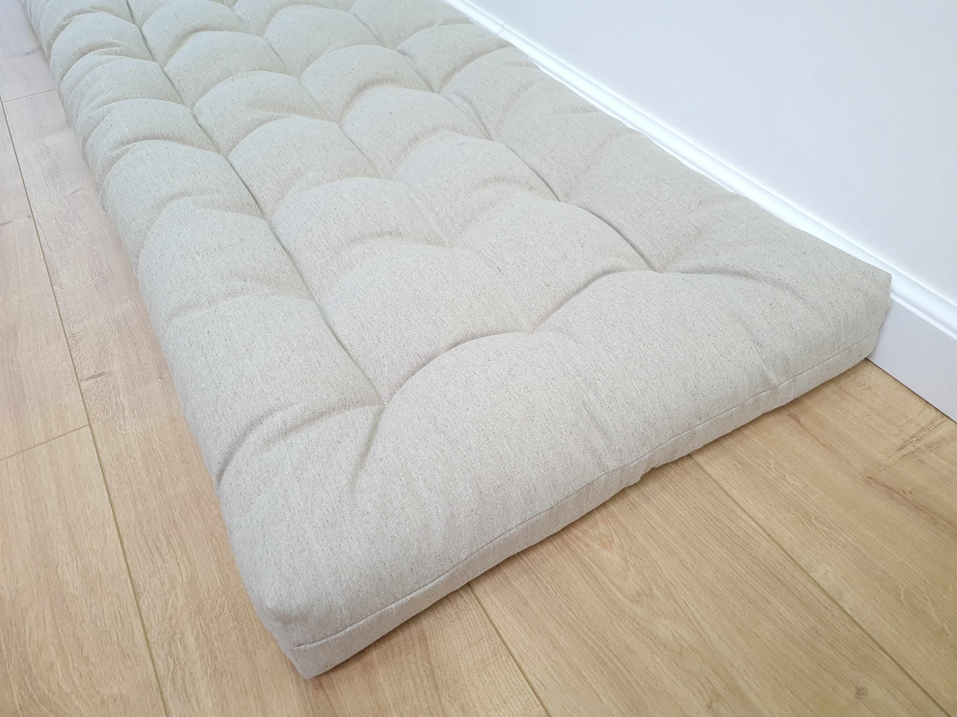 Hemp Linen cushion mat with organic hemp fiber filling in natural non dyed linen fabric window bench cushion custom made