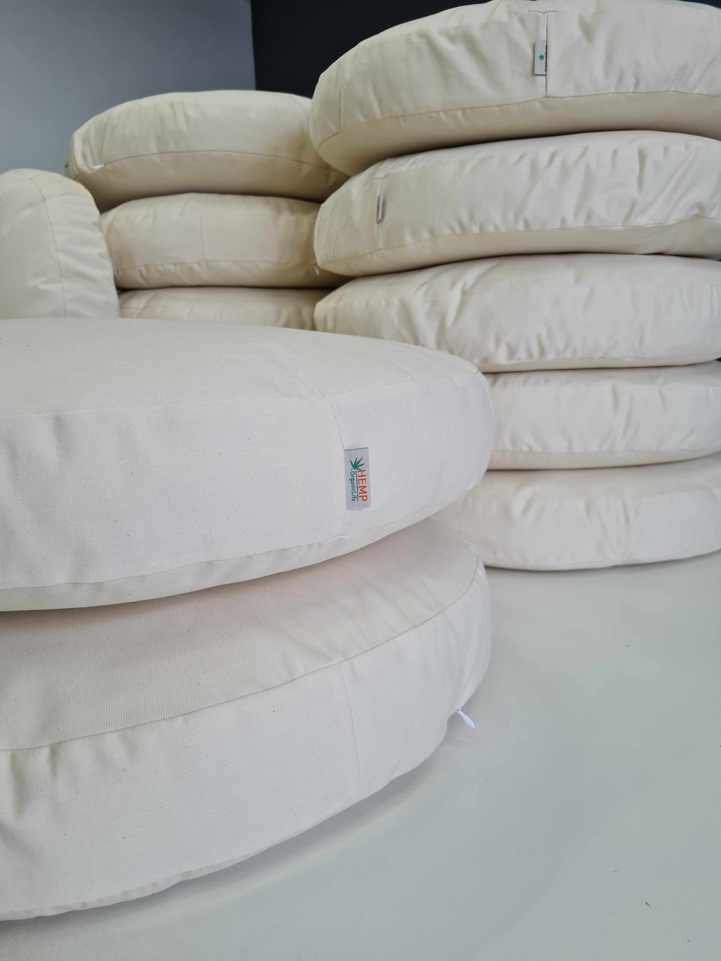 Round Hemp cotton cushion with removable cover Hemp fiber filling in cotton fabric with cotton non-dyed cover Floor cushion custom made size