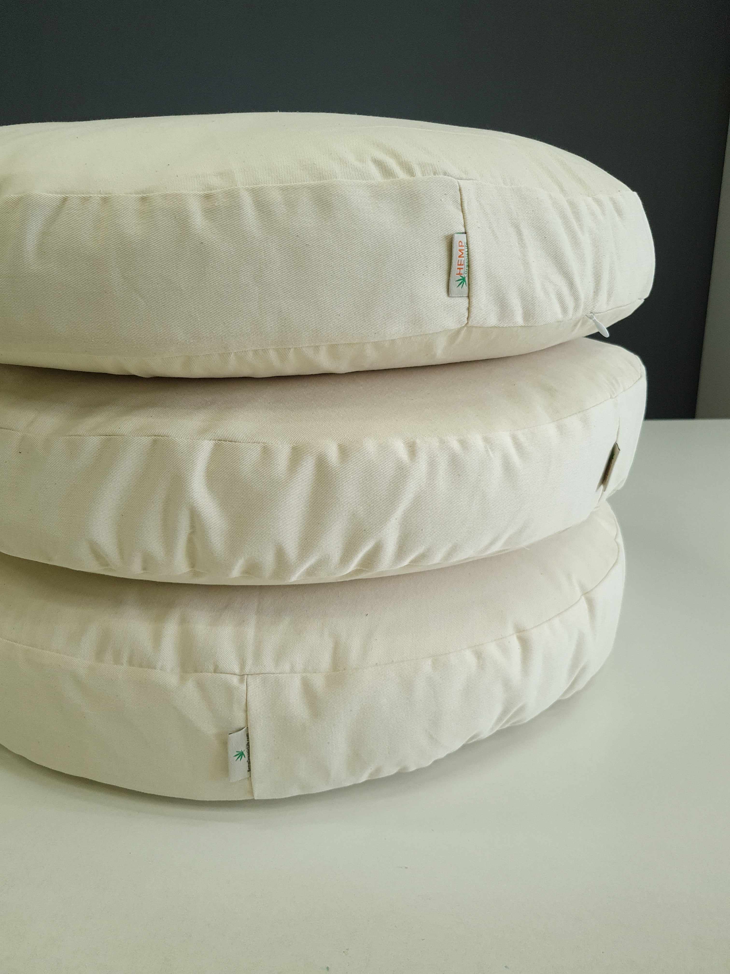 Round Hemp cotton cushion with removable cover Hemp fiber filling in cotton fabric with cotton non-dyed cover Floor cushion custom made size