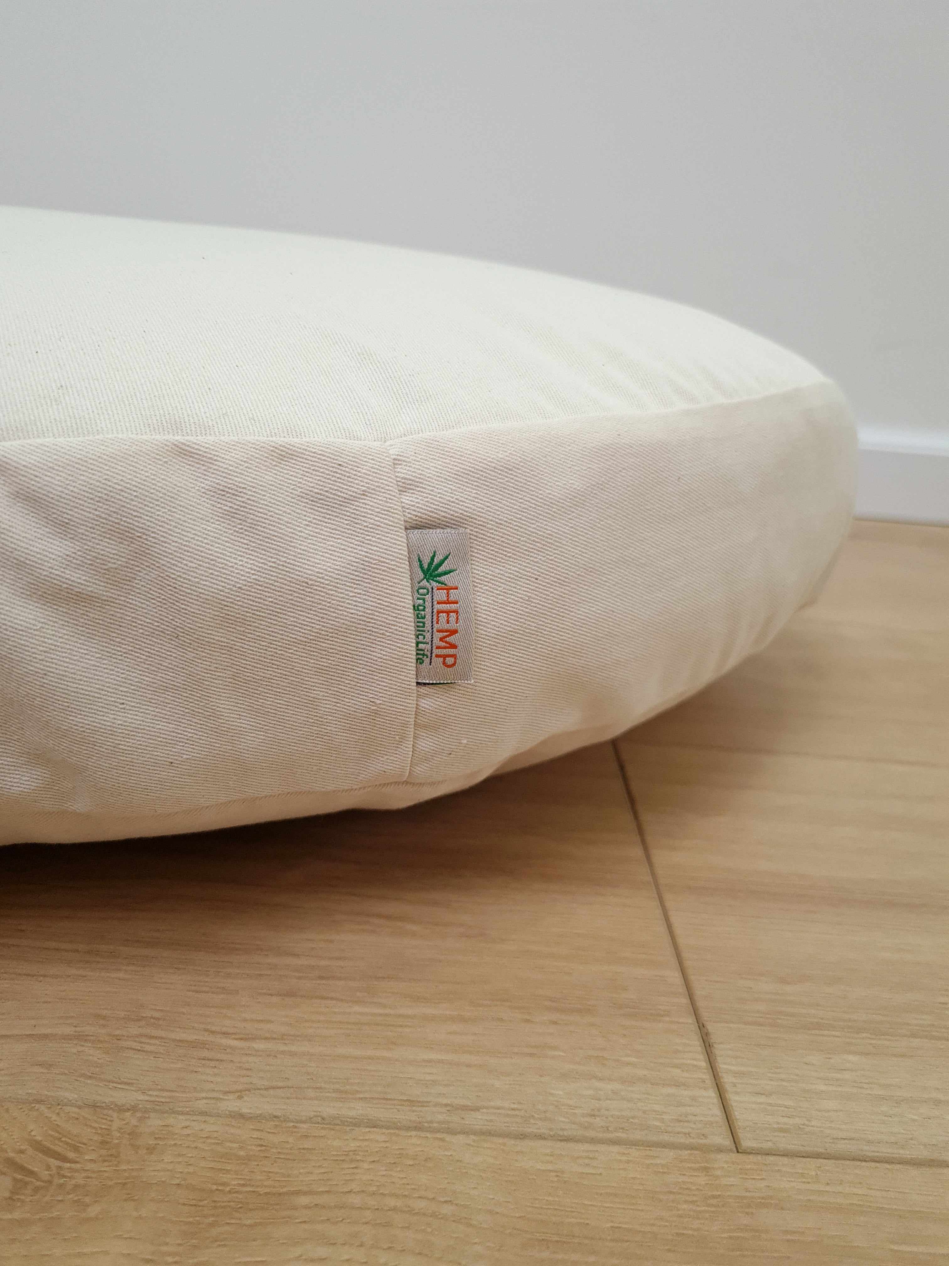 Round Hemp cotton cushion with removable cover Hemp fiber filling in cotton fabric with cotton non-dyed cover Floor cushion custom made size