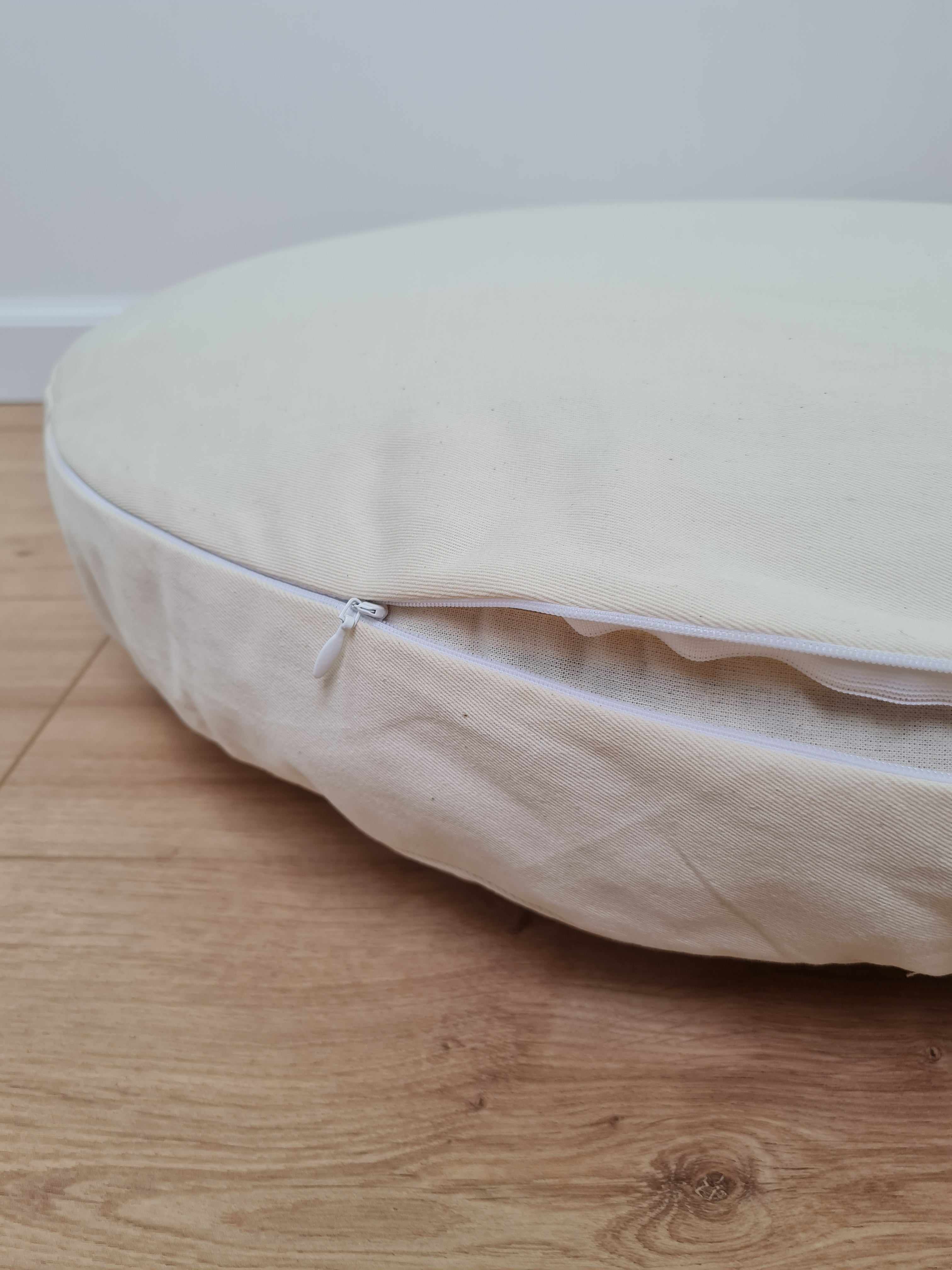 Round Hemp cotton cushion with removable cover Hemp fiber filling in cotton fabric with cotton non-dyed cover Floor cushion custom made size