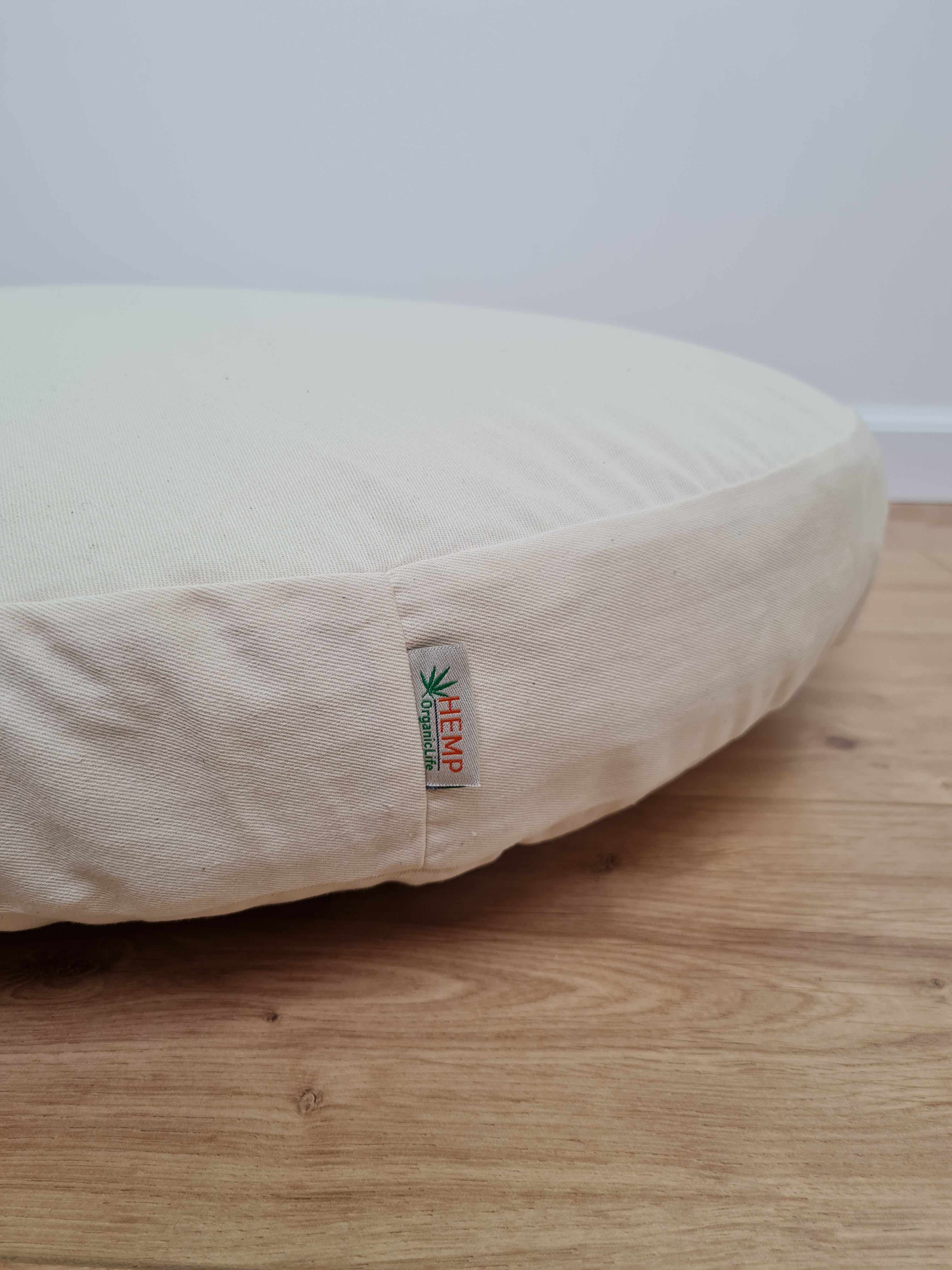 Round Hemp cotton cushion with removable cover Hemp fiber filling in cotton fabric with cotton non-dyed cover Floor cushion custom made size
