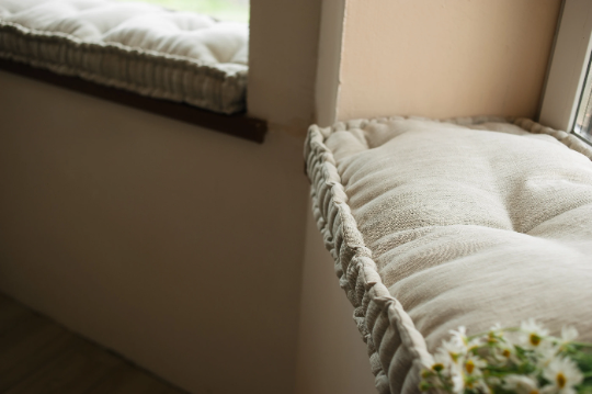 Hemp Natural non-dyed grey window Mudroom Floor Bench cushion with organic hemp fiber filling in linen fabric custom made