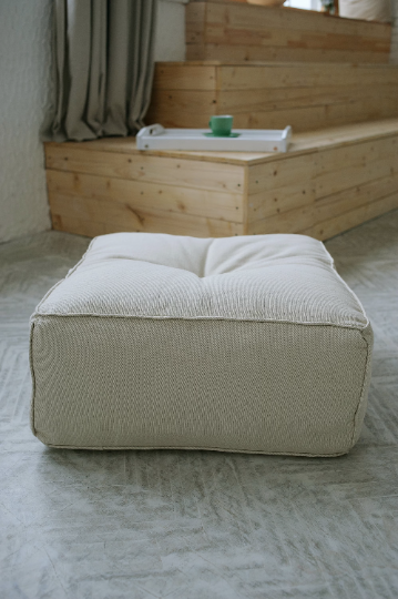 Unique HEMP floor cushion Marogan filled organic hemp fiber in thick natural linen fabric 24"x24" couch settee ottoman