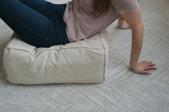 Unique HEMP floor cushion Marogan filled organic hemp fiber in thick natural linen fabric 24"x24" couch settee ottoman