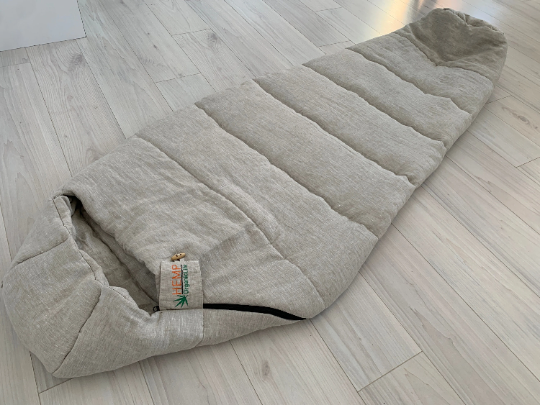 36" x 84" the HEMP natural Sleeping bag with hood organic hemp fiber filling inside in linen non-dyed fabric