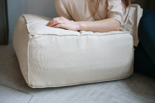 Unique HEMP floor cushion Marogan filled organic hemp fiber in thick natural linen fabric 24"x24" couch settee ottoman