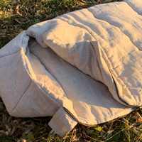 HEMP natural Sleeping bag with hood thick organic hemp fiber filling inside in linen non-dyed fabric hand made