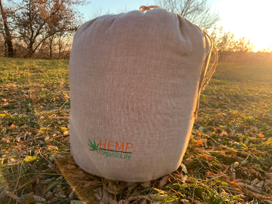 HEMP natural Sleeping bag with hood thick organic hemp fiber filling inside in linen non-dyed fabric hand made