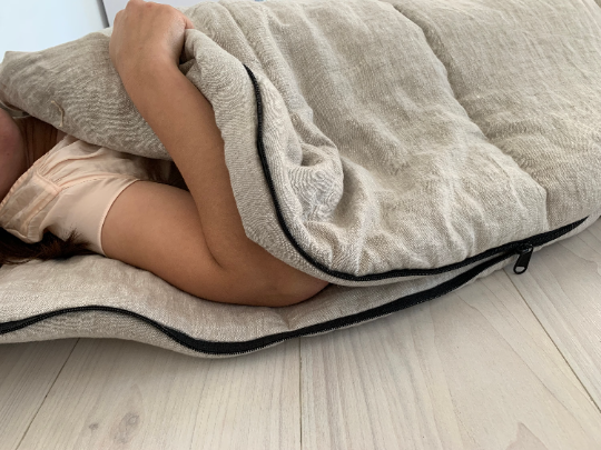 36" x 84" the HEMP natural Sleeping bag with hood organic hemp fiber filling inside in linen non-dyed fabric