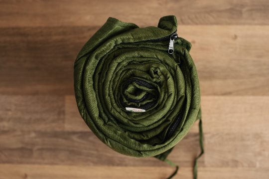 HEMP Sleeping bag "Forest Green" organic hemp fiber filling in natural linen fabric