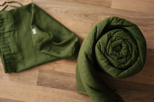 HEMP Sleeping bag "Forest Green" organic hemp fiber filling in natural linen fabric