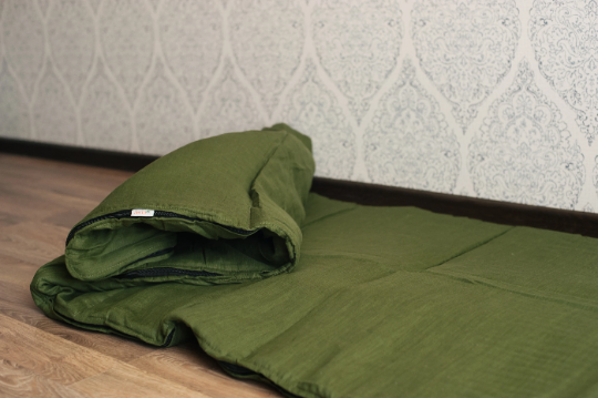 Special listing for Neil J. one 80 x 200 cm hemp sleeping bag in "Forest Green" linen in 200 g/m2 thickness with grey-beige zipper with the light pull