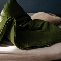 HEMP Sleeping bag "Forest Green" organic hemp fiber filling in natural linen fabric