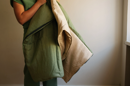 Organic HEMP Sleeping bag in linen fabric- organic hemp fiber filling in natural linen fabric - blanket quilt, hand made