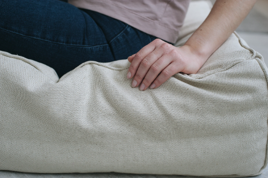 Unique HEMP floor cushion Marogan filled organic hemp fiber in thick natural linen fabric 24"x24" couch settee ottoman