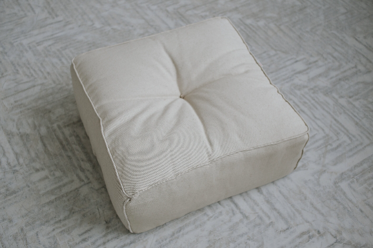 Unique HEMP floor cushion Marogan filled organic hemp fiber in thick natural linen fabric 24"x24" couch settee ottoman