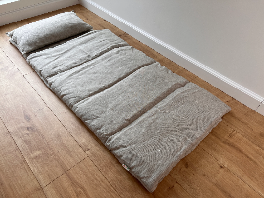 Kinder Garden Hemp Linen Sleep Bag with Pillow School Nap Mat Kids Organic Hemp Fiber Filling in Linen Fabric blanket quilt, hand made