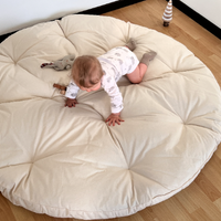 Round thick Organic Play Mat Crawling mat filled HEMP Fiber filler in non-dyed cotton fabric for playpen Nursery padded