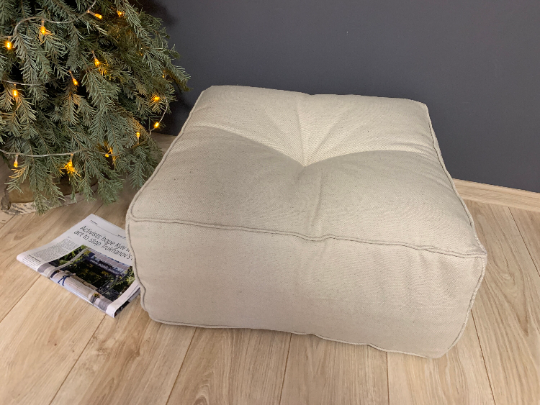 Unique HEMP floor cushion Marogan filled organic hemp fiber in thick natural linen fabric 24"x24" couch settee ottoman