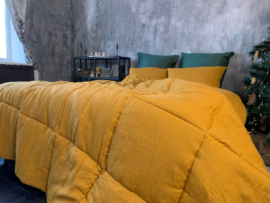 Thick natural HEMP comforter "mustard" blanket duvet insert Hemp filler in natural linen fabric Full Twin Queen King size