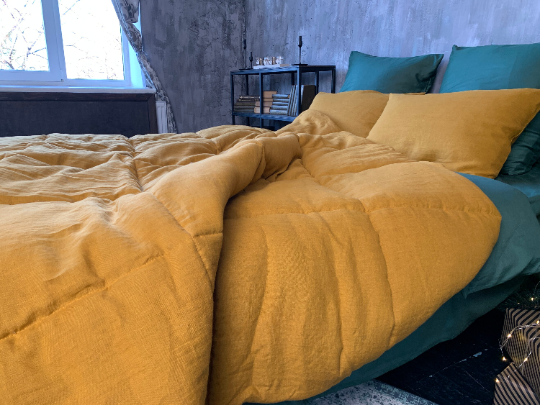 Thick natural HEMP comforter "mustard" blanket duvet insert Hemp filler in natural linen fabric Full Twin Queen King size