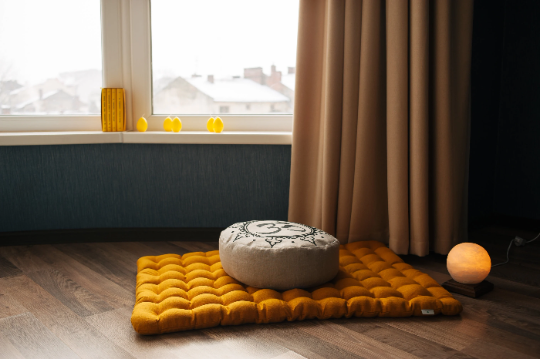 Embroidery Om Meditation Set Zafu & Zabuton with Buckwheat hulls Aum Linen Floor cushions Meditation pillow pouf PillowSeat Yoga
