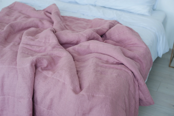 Hemp summer blanket coral pink organic hemp fiber in soft washed linen fabric for hot summer nights extra thin