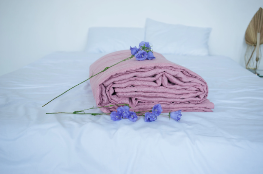 Hemp summer blanket coral pink organic hemp fiber in soft washed linen fabric for hot summer nights extra thin