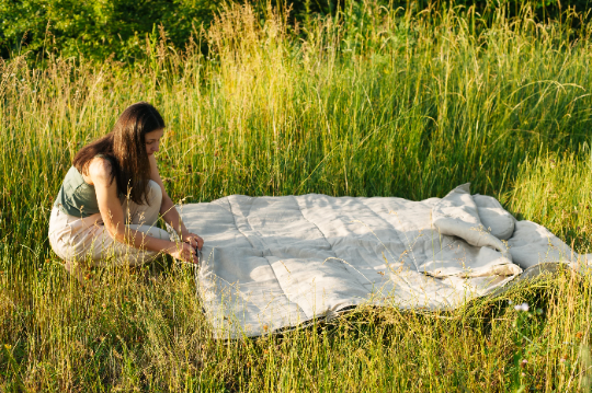 Thick 200 x 200 cm Double HEMP Sleeping bags in linen fabric filled unique organic hemp fiber filling  family large sleep bags blanket, hand made