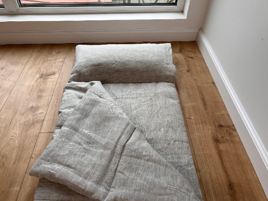 Kinder Garden Hemp Linen Sleep Bag with Pillow School Nap Mat Kids Organic Hemp Fiber Filling in Linen Fabric blanket quilt, hand made