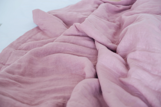 Hemp summer blanket coral pink organic hemp fiber in soft washed linen fabric for hot summer nights extra thin