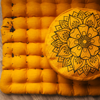Embroidery mustard Meditation Set Zafu & Zabuton with Buckwheat hulls Mandala Linen Floor cushions Meditation pillow pouf PillowSeat Yoga