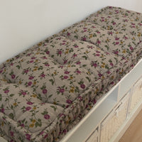 Hemp Custom made Window Mudroom Floor bench cushion "Flowers" filled organic hemp fiber in natural non-dyed linen fabric