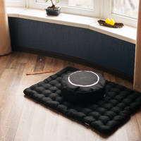 Black Meditation set of Zafu and Zabuton with white ring embroidery floor cushions with organic buckwheat hulls