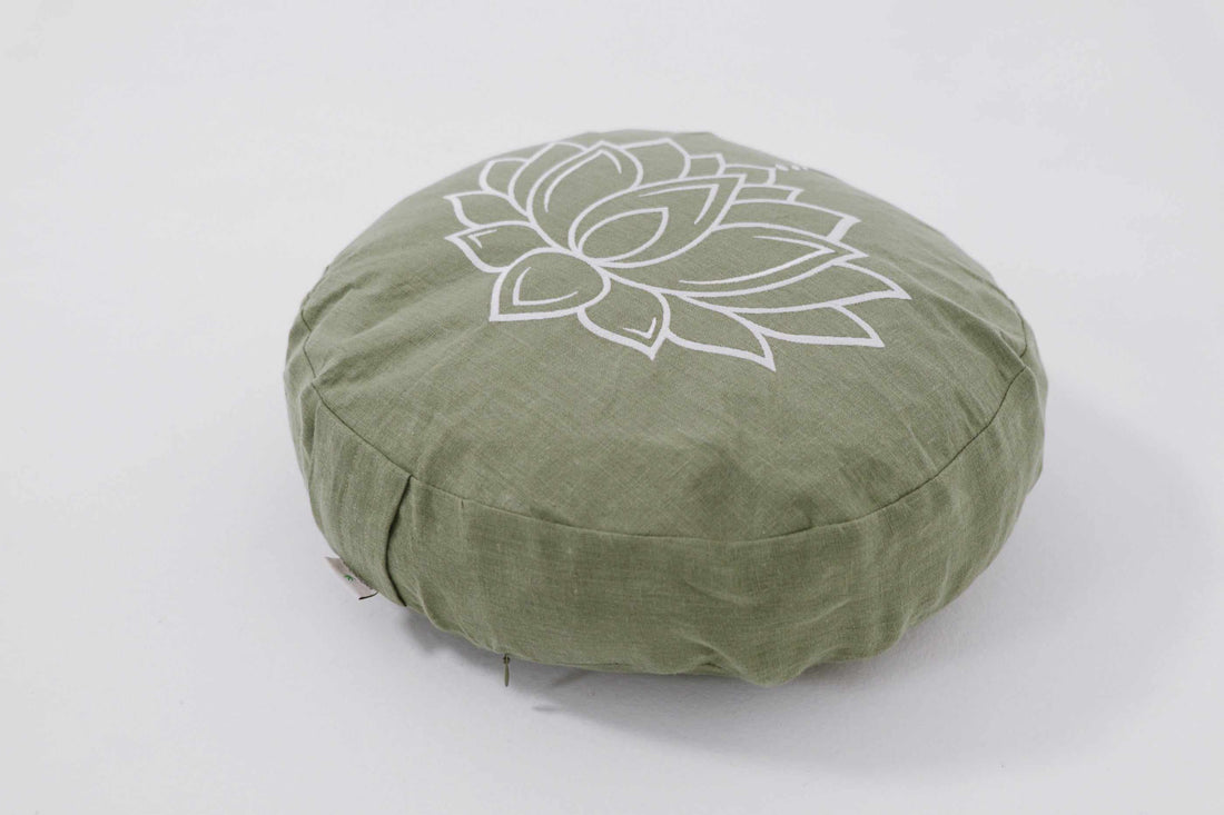Lotos Embroidery Zafu Linen floor Meditation Cushion with Buckwheat hulls /Organic Meditation cushion/ pillow seat/Meditation pillow Yoga studio